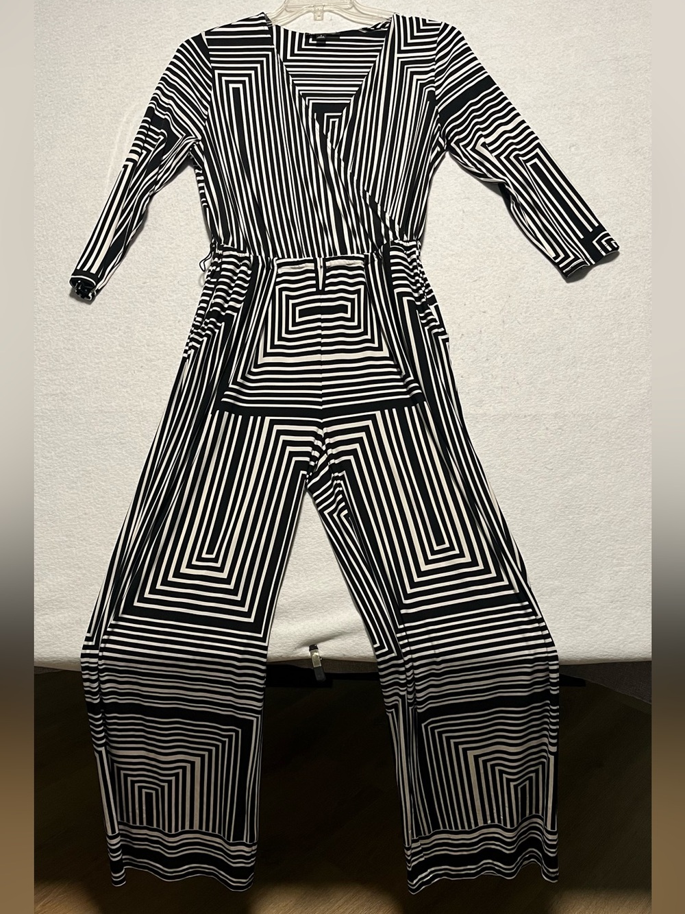 INC International Concepts Black & White Geometric Wrap Jumpsuit